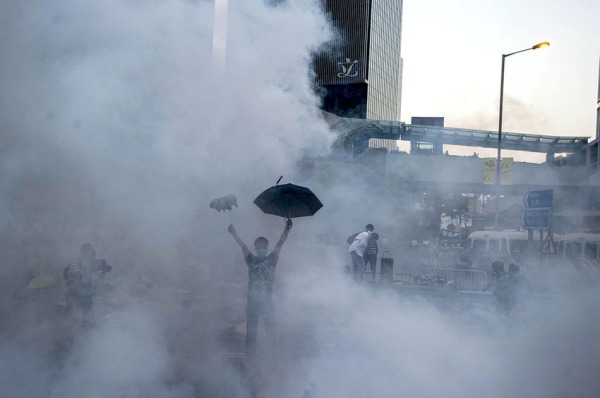 Hong Kong umbrella revolution tear gas man